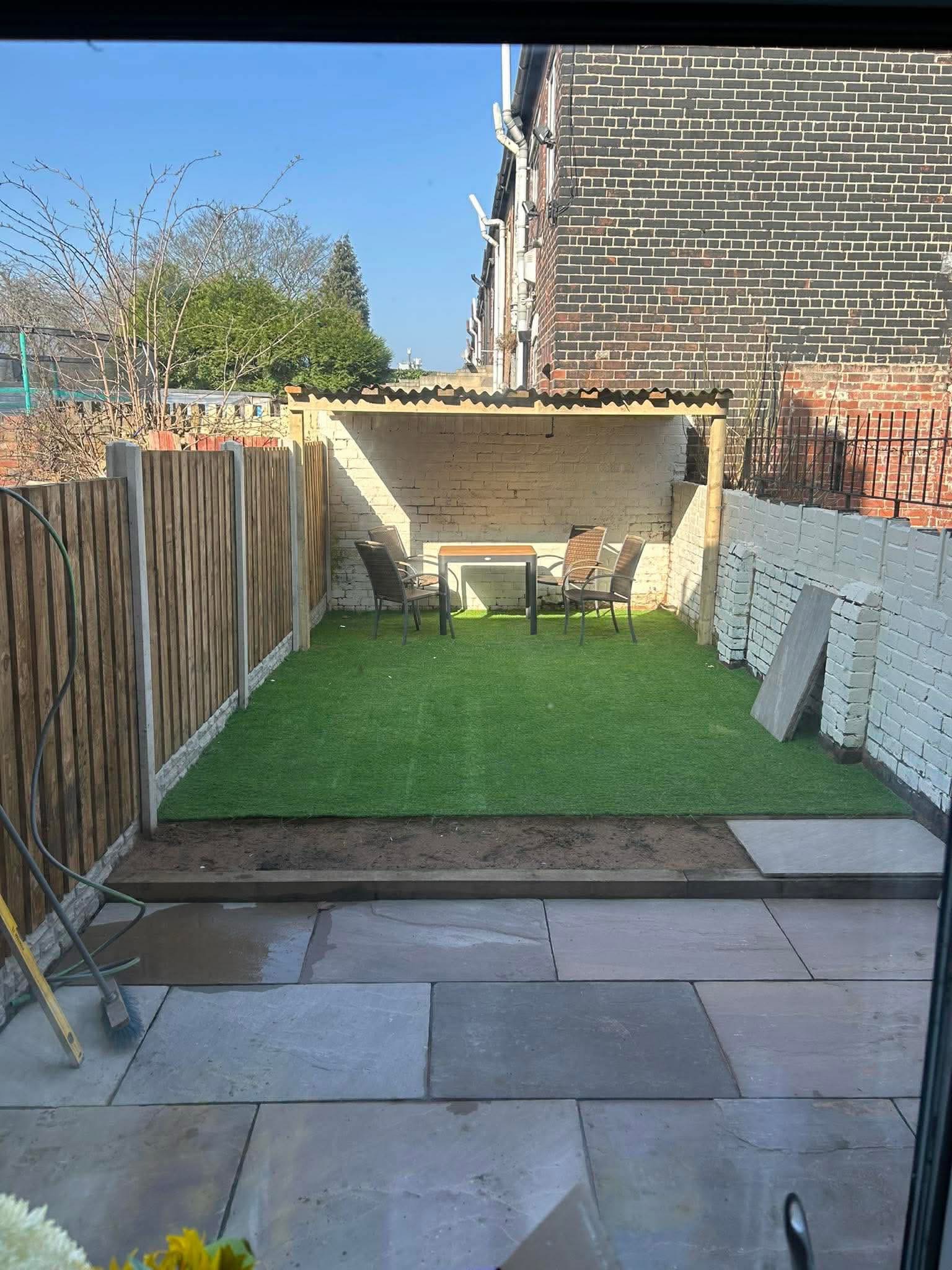 Completed garden makeover with patio, lawn and borders, Maltby