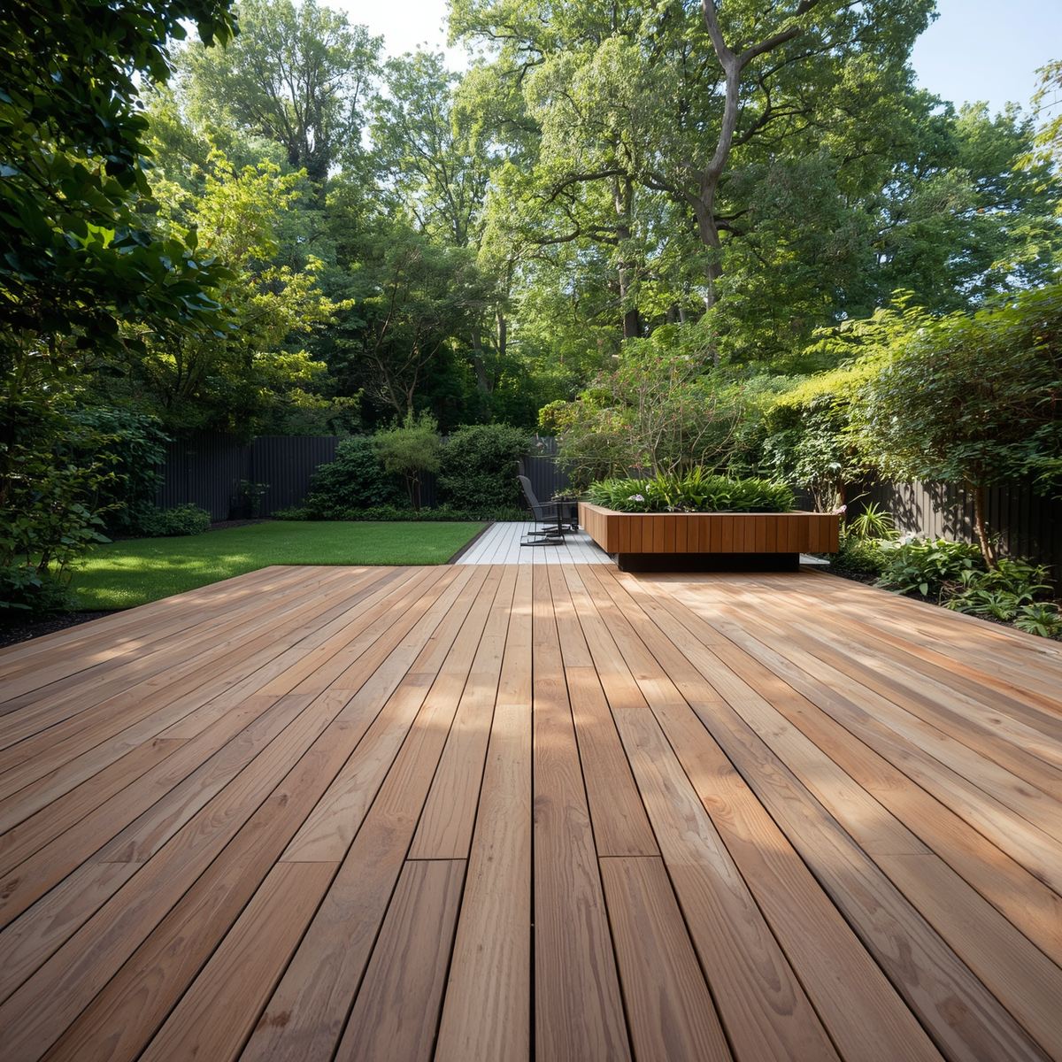 Timber garden decking installed by HC Landscaping Services, South Yorkshire